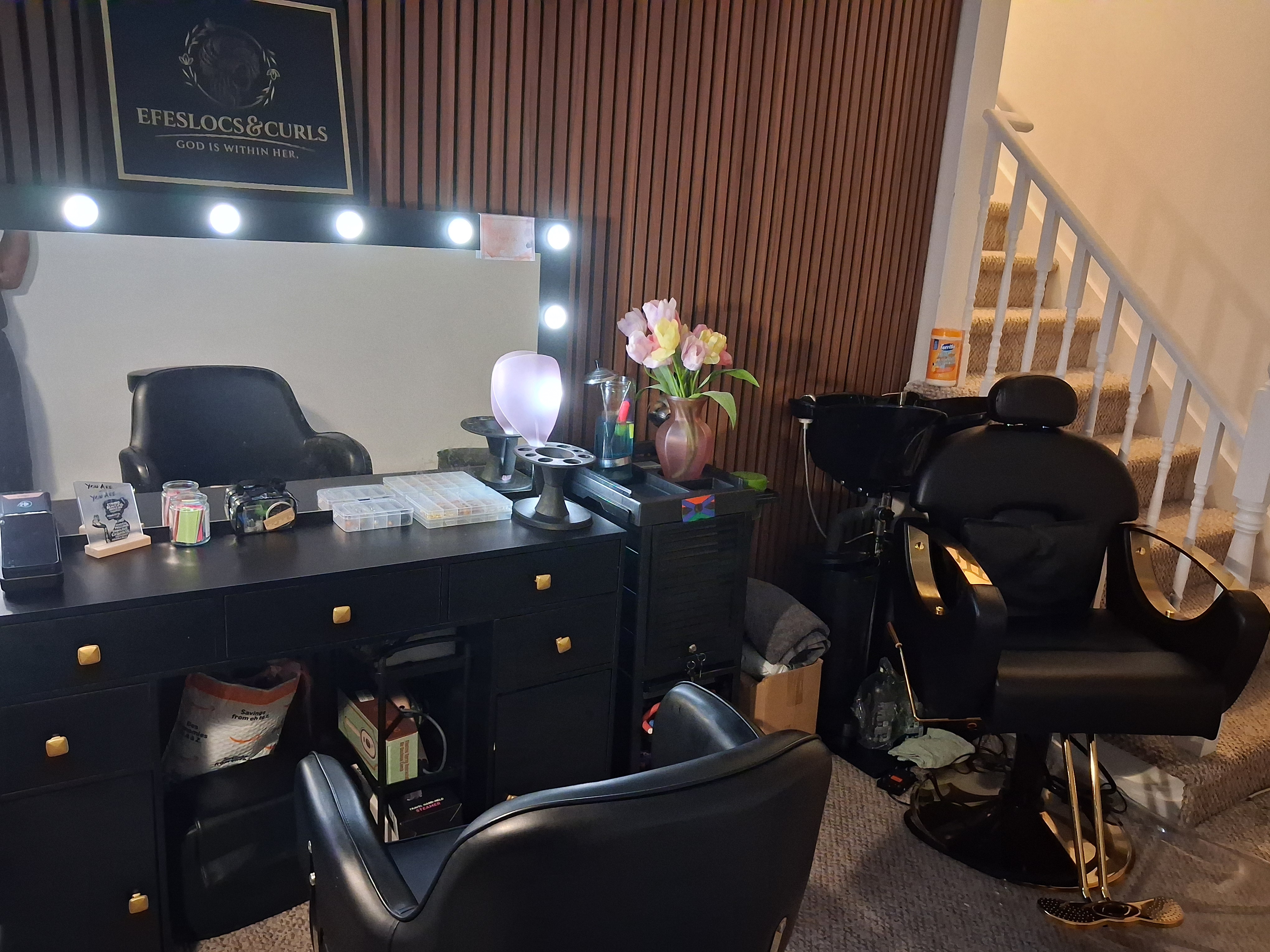 Styling station and wash chair at the salon